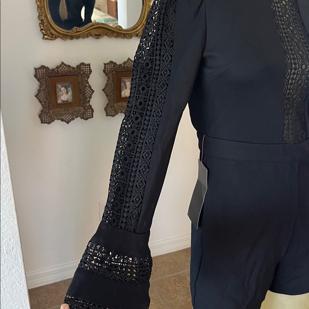 Bebe Black Lace Detail Romper NWT - Picture 3 of 6